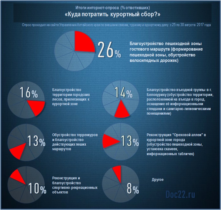 Doc22.ru Итоги интернет-опроса  (% ответивших) «Куда потратить курортный сбор?» 