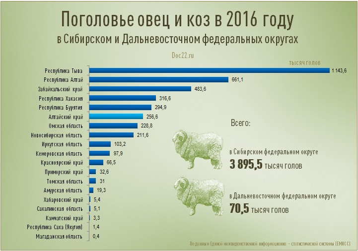 Doc22.ru Поголовье овец и коз в 2016 году в Сибирском и Дальневосточном федеральных округах, тысяч голов